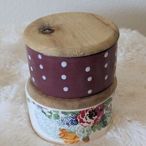 The Pioneer Woman Ceramic Canister Set of 2 | Floral & Polka Dot | Wood Lids